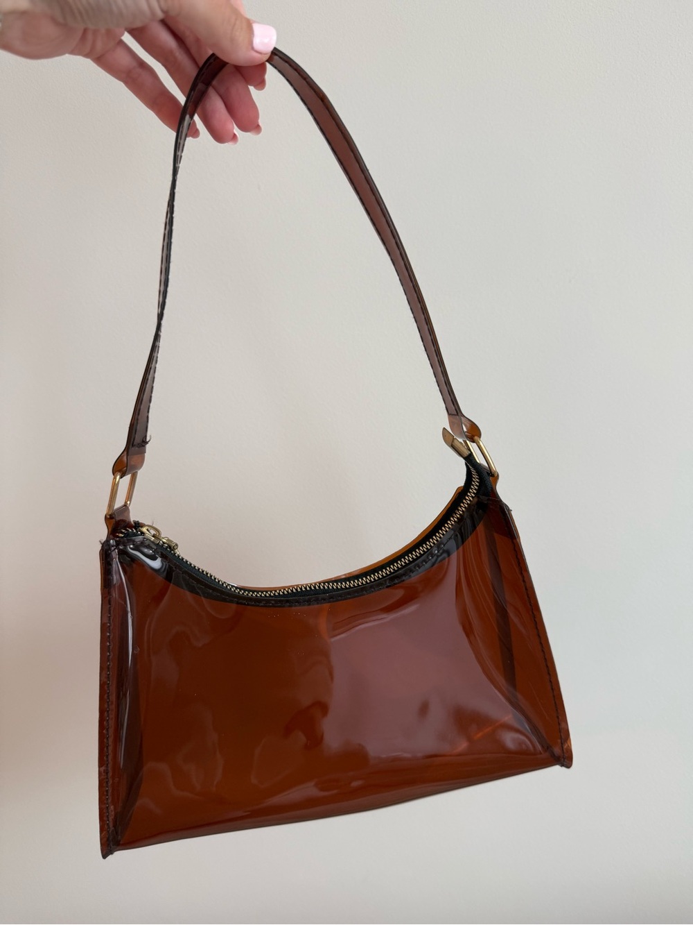 Brown transparent baguette shoulder bag